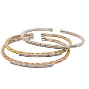Flex Coiled Cuff Bracelet Set of 3 925 Diamond Rose Gold Plate, Sterling, Rose G